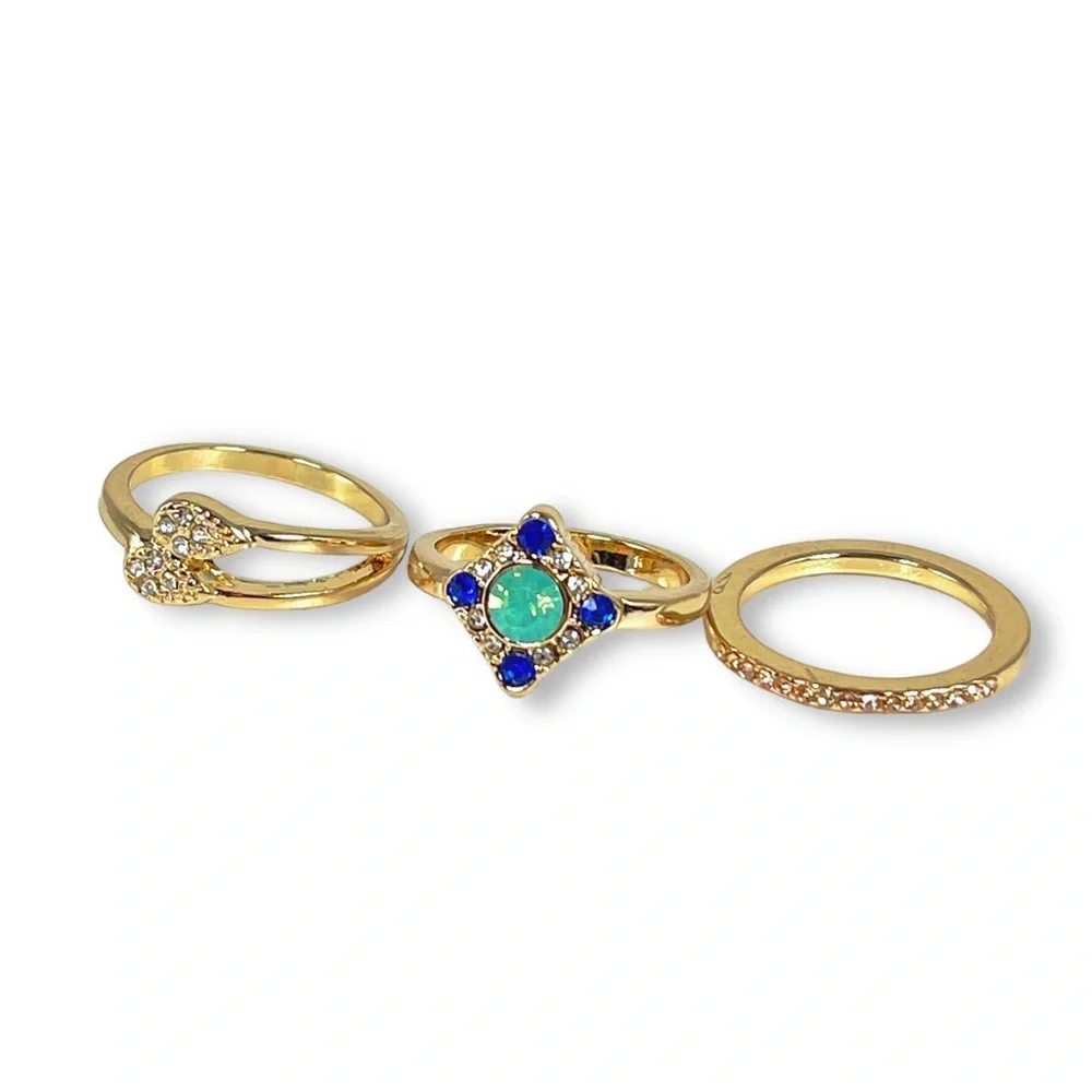 Bebe - Set of Three Gold Toned Stackable Rings Rhinestone Stacking Rings